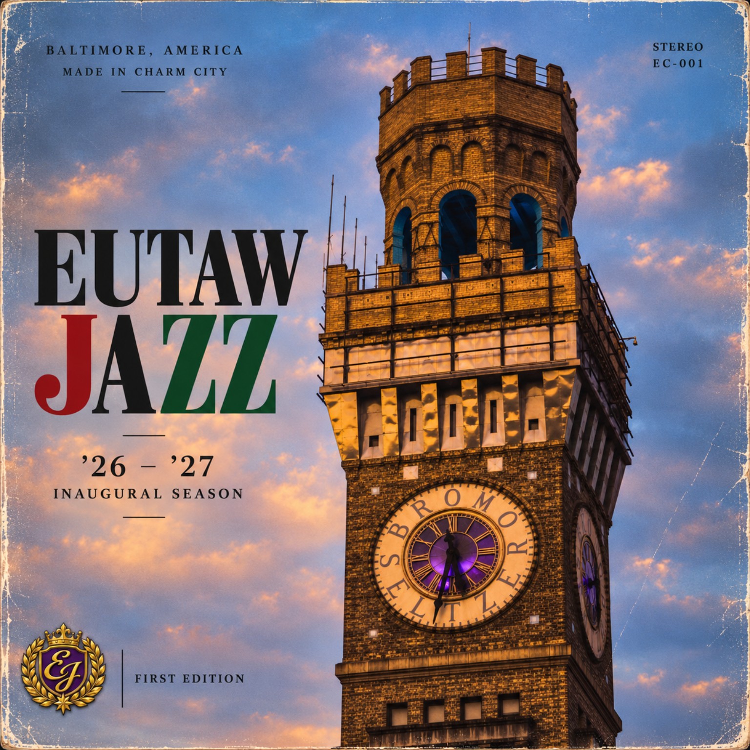 Eutaw Jazz inaugural season poster featuring a Baltimore tower